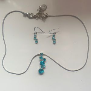 Y2K Blue and Silver Abstract Bubble Rhinestone Necklace and Earring Set